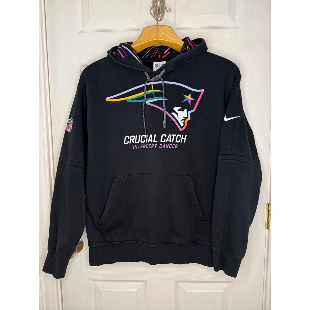New England Patriots Crucial Catch Hoodie Intercept Cancer Nike Size Large